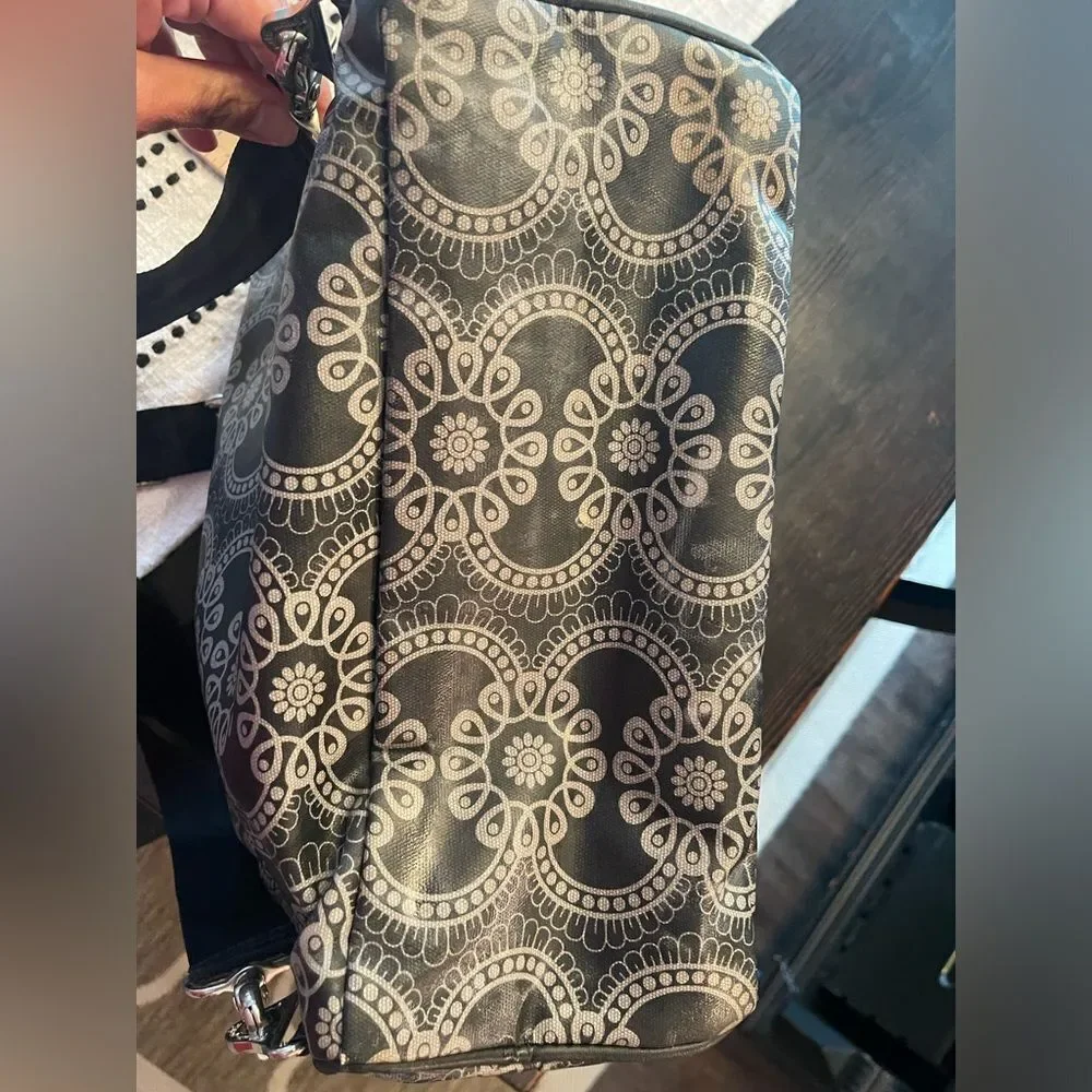 Petunia Pickle Bottom Diaper Bag Backpack Gray & Black, fold out changing